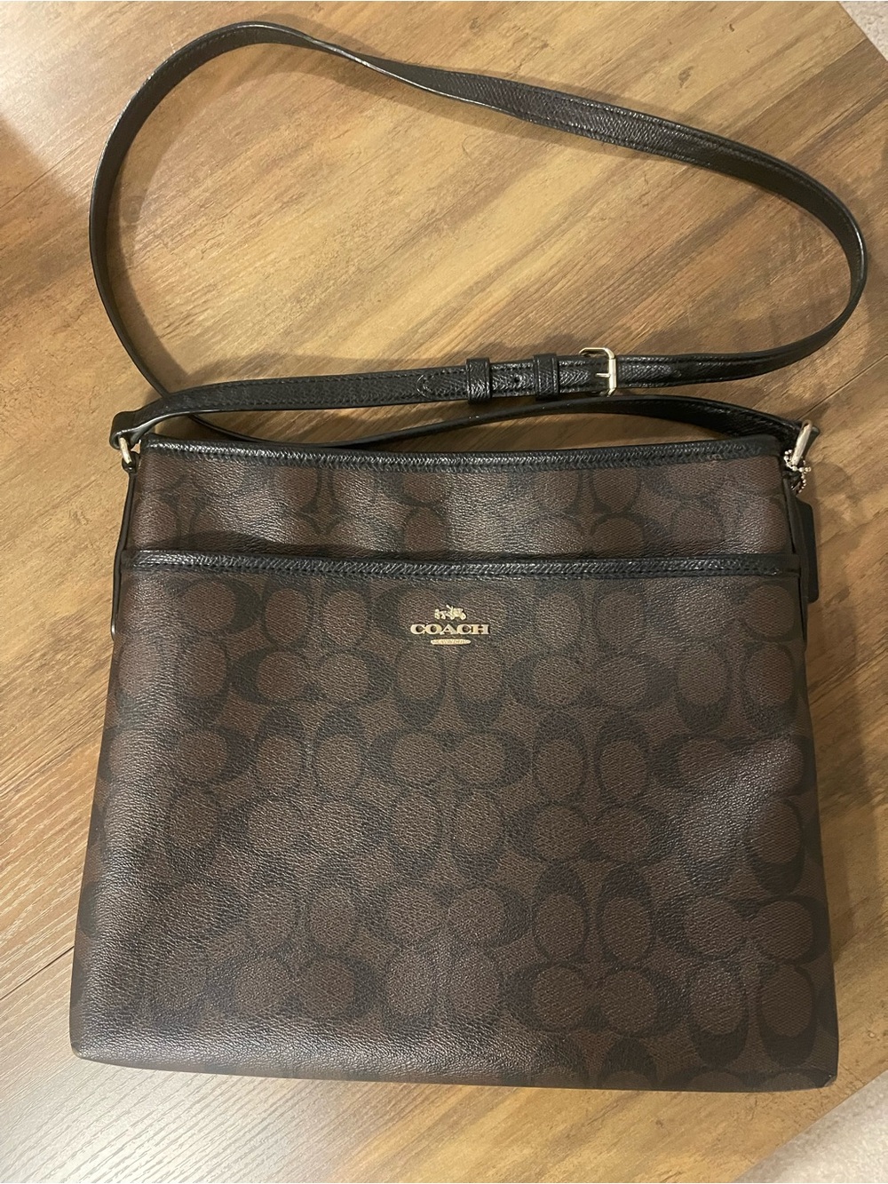 COACH Brown Signature Monogram Crossbody with Gold Logo